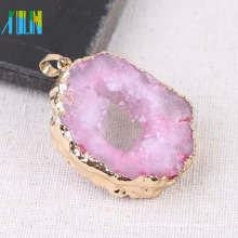 Ágata druzy geode colgante con baño de oro